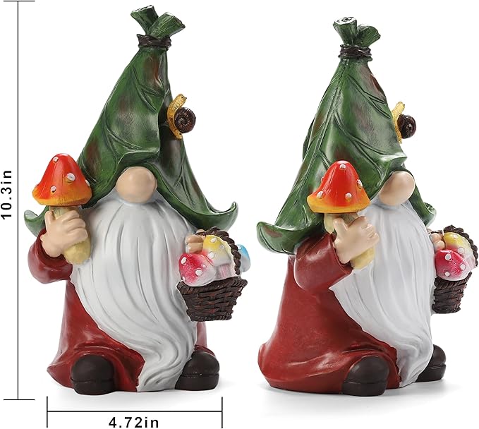 Gnome Solar Garden Statue with 3 LED Lights, Mushroom-Picking Gnome Statue - Image 4
