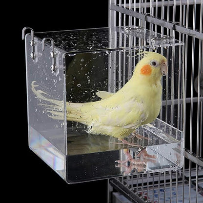 Hanging Bird Bath Cube Bird Bathtub Bath Shower Box Bowl Cage Accessory by Suremita