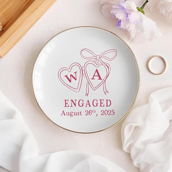 Personalized Locket Wedding Ring Dish, Custom Initial Engaged Rings Holder - Image 5