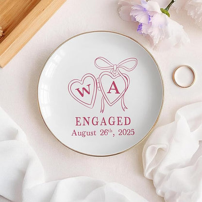 Personalized Locket Wedding Ring Dish, Custom Initial Engaged Rings Holder - Image 5