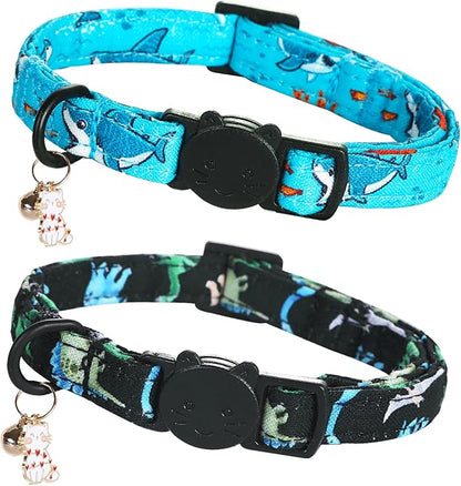 Cat Collar-2 Pack Cat Collars Shark & Dinosaur Cat Collar Breakaway by BoboRainbow