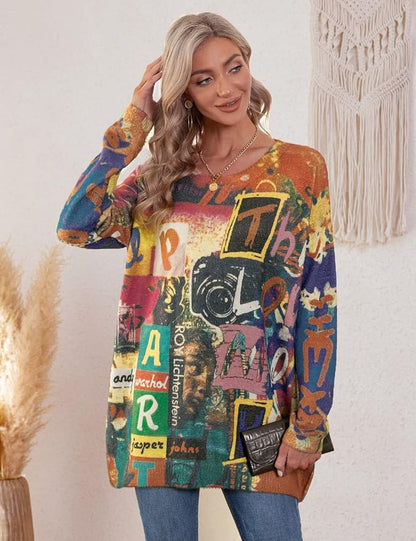 YESNO Women Christmas Sweater Graphic Printed Oversized Pullover Sweaters - Image 6