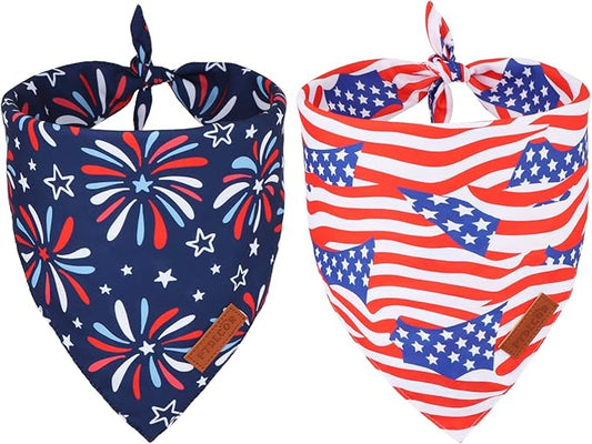 PTDECOR American Flag Dog Bandana 4th of July Dog Puppy Scarf Reversible Red by PTDECOR