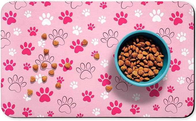 Dog Food Mat, Absorbent Water Bowl Mats Cat Pet Feeding Placemats Pink 12 * 20 by Zoeeya