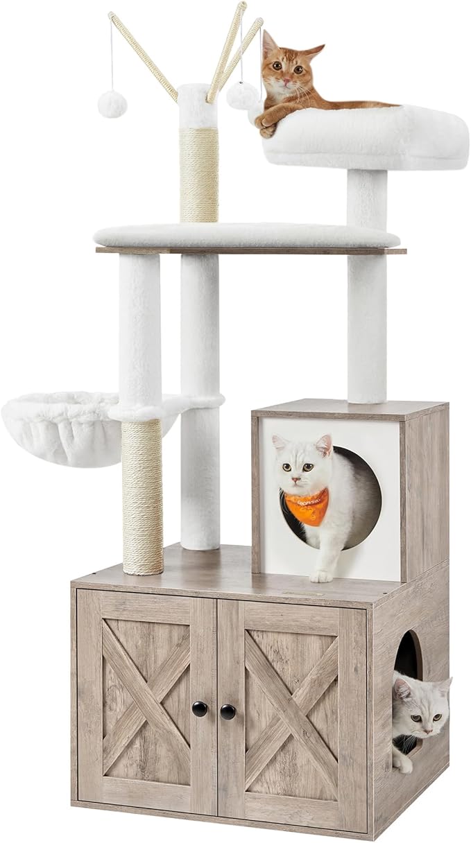 Feandrea Cat Tree with Litter Box Enclosure, 59-Inch Modern Cat Tower, 2-in-1 by FeandreabySONGMICSHOME