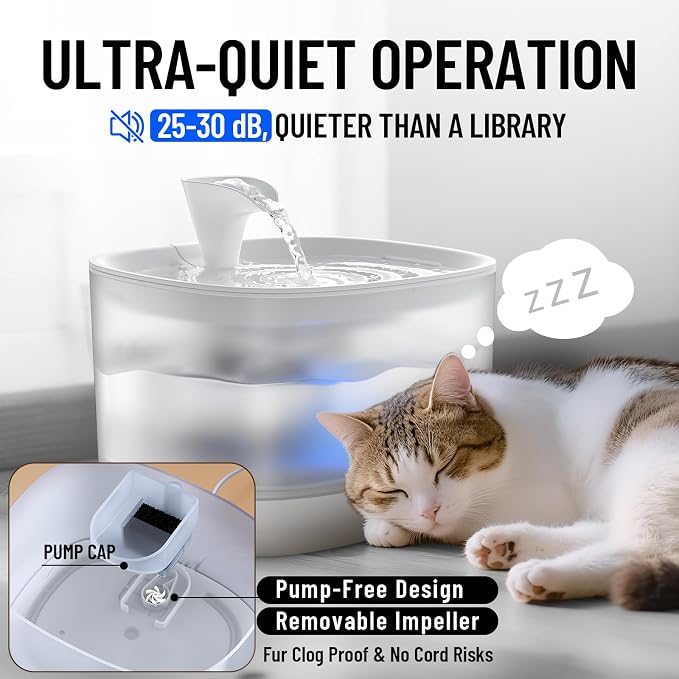 Veken Cat Water Fountain with Detachable Tank, 84oz/2.5L Automatic Pet Drinking - Image 3