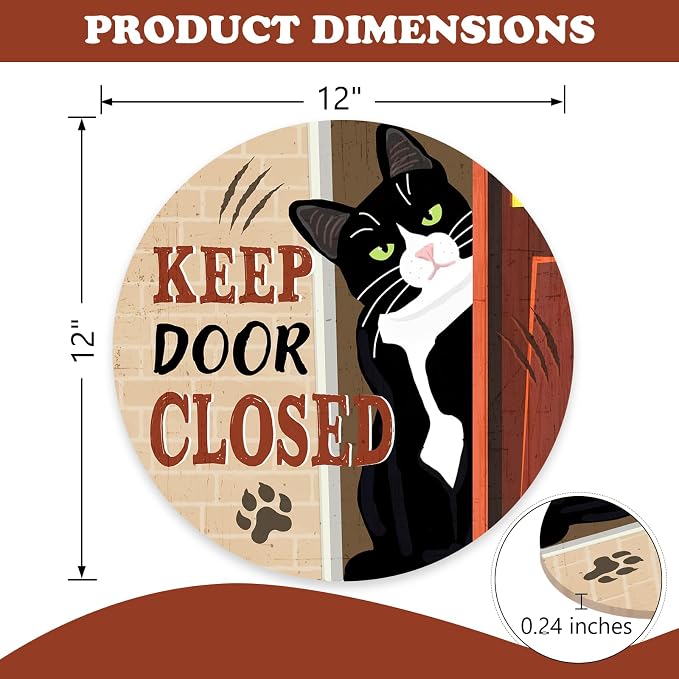 Keep Door Closed Tuxedo Cat Front Door Sign, Funny Wood Hanger Bedroom Porch - Image 2