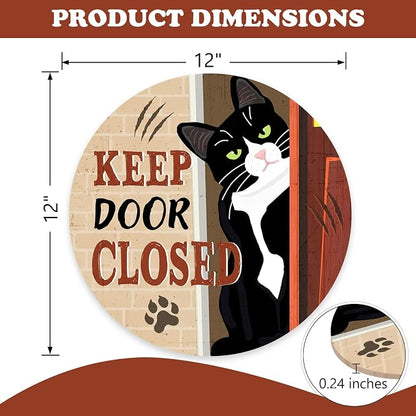 Keep Door Closed Tuxedo Cat Front Door Sign, Funny Wood Hanger Bedroom Porch - Image 2