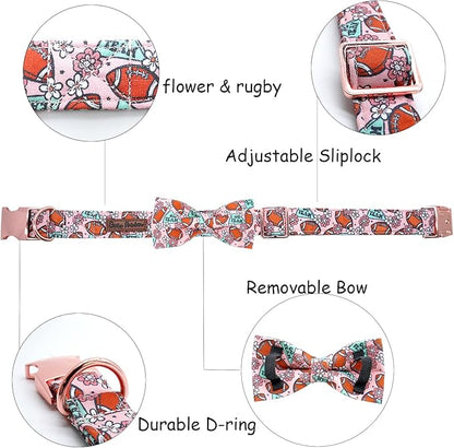 Dog Collar - Rugby with Flower Pet Collar Bows - Image 2