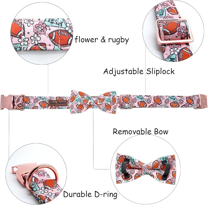 Dog Collar - Rugby with Flower Pet Collar Bows - Image 2