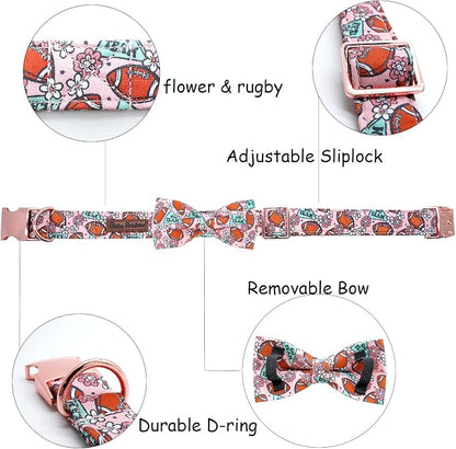Dog Collar - Rugby with Flower Pet Collar Bows - Image 2