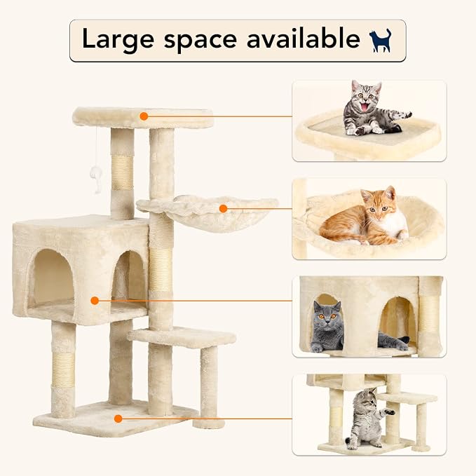 BestPet | 37" Cat Tree Tower | Beige | Sturdy Multi-Level Cat Tree - Image 3