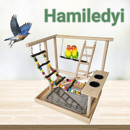 Hamiledyi Parrots Playground Bird Play Gym Wood Perch Stand Colours Climb - Image 2