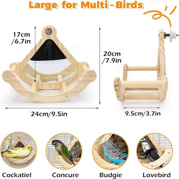 Bird Perch Toy with Mirror for Cage, Interactive Rocking Parakeet Toys and - Image 6