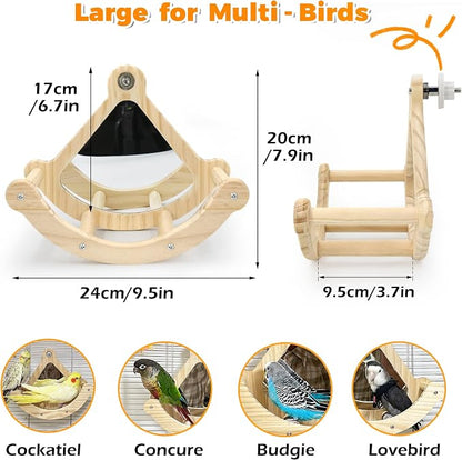 Bird Perch Toy with Mirror for Cage, Interactive Rocking Parakeet Toys and - Image 6