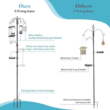6-Hook Bird Feeding Station Kit, Wild Bird Feeder Stand Pole, Bird Bath and - Image 5