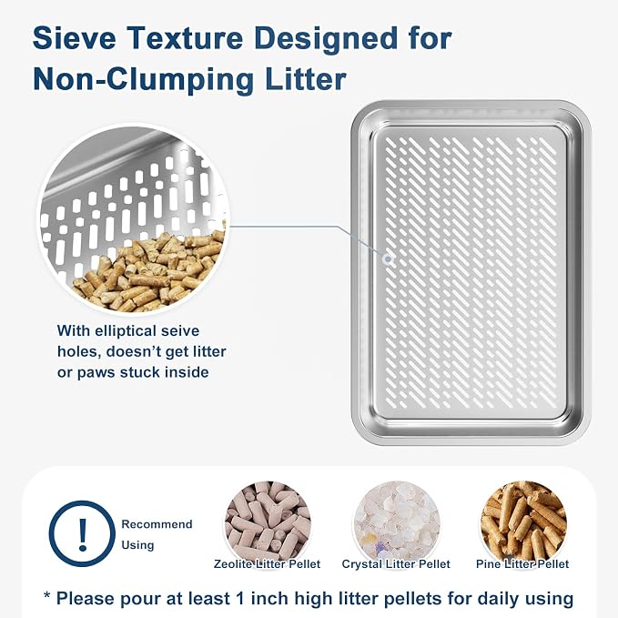 19.6''x13.7''x6'' Suzzipaws Stainless Steel Litter Box, Open Top Sifting Litter - Image 3