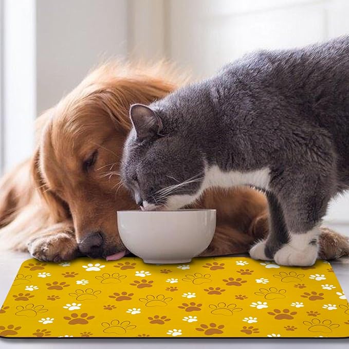 Dog Food Mat, Absorbent Water Bowl Mats Cat Pet Feeding Placemats Yellow 16 * - Image 7