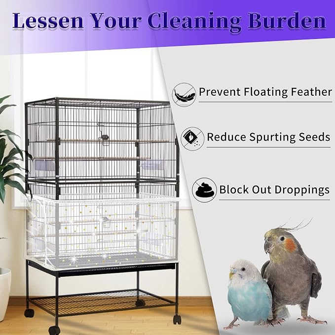 Daoeny Large Bird Cage Cover, Bird Cage Seed Catcher, Adjustable Soft Nylon - Image 2