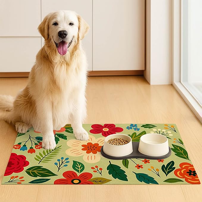 Non Slip Pet Feeding Mat with Floral Design - Image 3