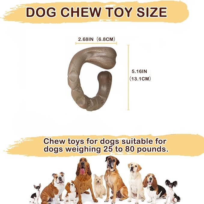 Tough Dog Toys for Aggressive Chewers, Bacon Scented & Curved Nylon Bone to - Image 2