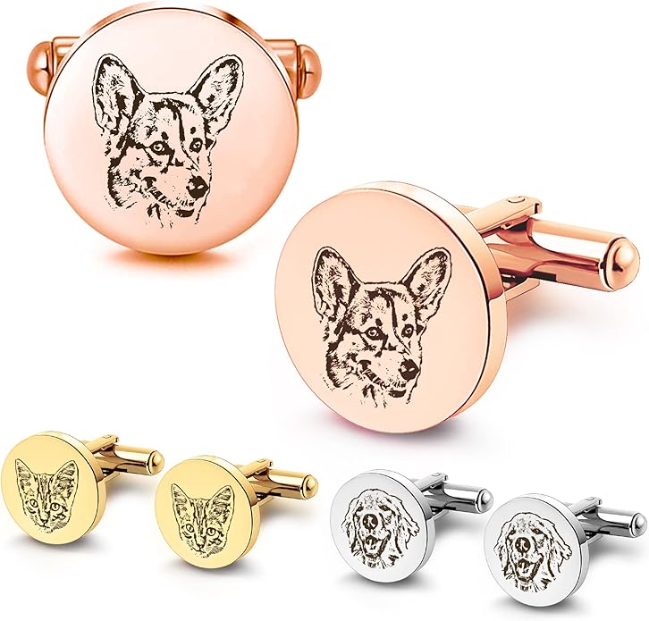 Anavia Pet Portrait & Handwriting Cufflinks Tie Clip Gift Box Set, Personalized by Anavia