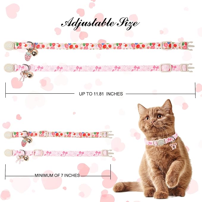 Unique Style Paws Pink Flower Kitten Collars, Cute Pink Bow Cats Collar - Image 6