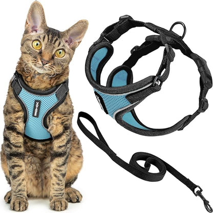 Voyager Escape-Proof Step-in Lock Cat Harness & 5ft Neoprene-Handle Leash Set by BestPetSuppliesLLC