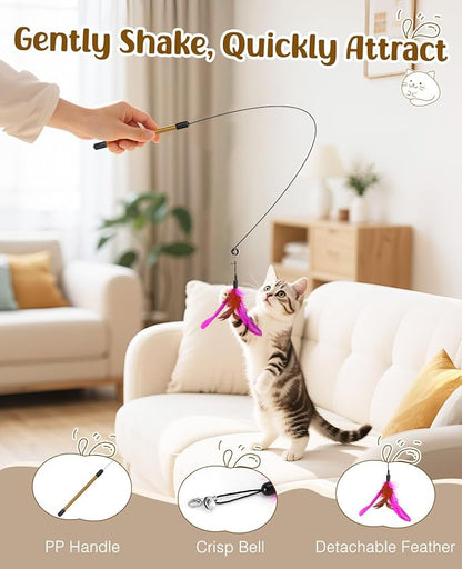 Pawaboo Feather Teaser Cat Toy, Interactive Feather Wand Cats Toy Flying - Image 3
