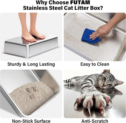 Stainless Steel Litter Box, XL Metal Litter Box - Image 6