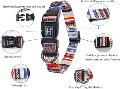 Roses&Poetry Dog Collar with Colourful Stripe Patterns, Adjustable Durable - Image 2