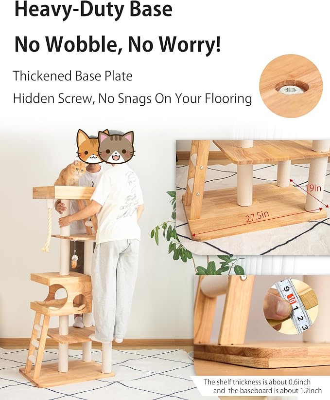 Wood Cat Tree for Large Cats, 62-Inch Tall Modern Cat Tower - Image 9