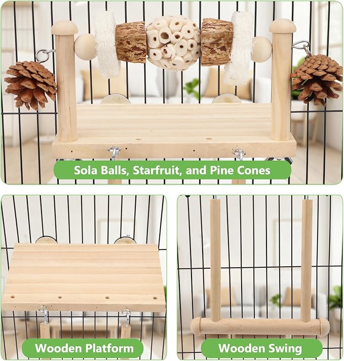 Litewoo Bird Perch Wooden Platform Bird Swing Chew Toys Play Gyms Exercise - Image 3