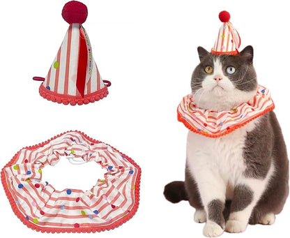 Cat Dog Birthday Bandana Scarf and Party Hat Cute Polka dot and Stripe Bib by ROHOME