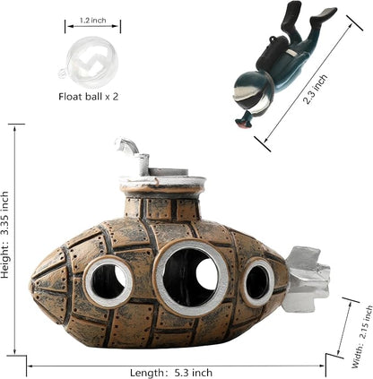 Floating Fish Tank Decoration, LittleCute Retro Submarine AquariumDecoration - Image 4