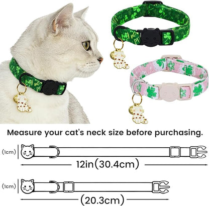 St. Patrick's Cat Collar-2 Pack Collars Pink and Green Four-Leaf Clover&Trefoil - Image 6