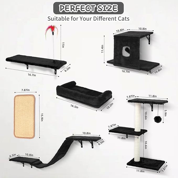 Cat Wall Shelves, 6 in 1 Cat Wall Furniture Set - Image 2