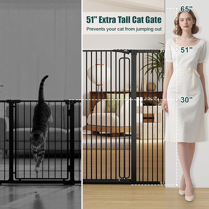 keny 51" Extra Tall Pet Gate, 29.7"-46" Wide Adjustable Cat Gate - Image 2