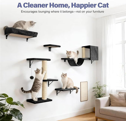 Cat Wall Shelves, Stable & Safe 6 in 1 Cat Furniture Set Black, - Image 3