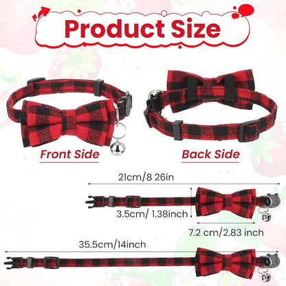 6Pcs Cats Bowtie Collar with Bell, Breakaway Cats Collars, Classic Plaid Kitten - Image 2