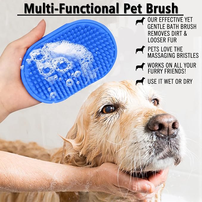 Dog Grooming Brush, Pet Shampoo Bath Brush Shedding Soothing Massage Rubber Comb - Image 5