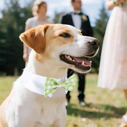Segarty Dog Bow Tie, Adjustable Green Plaid Bowtie Collar - Image 5