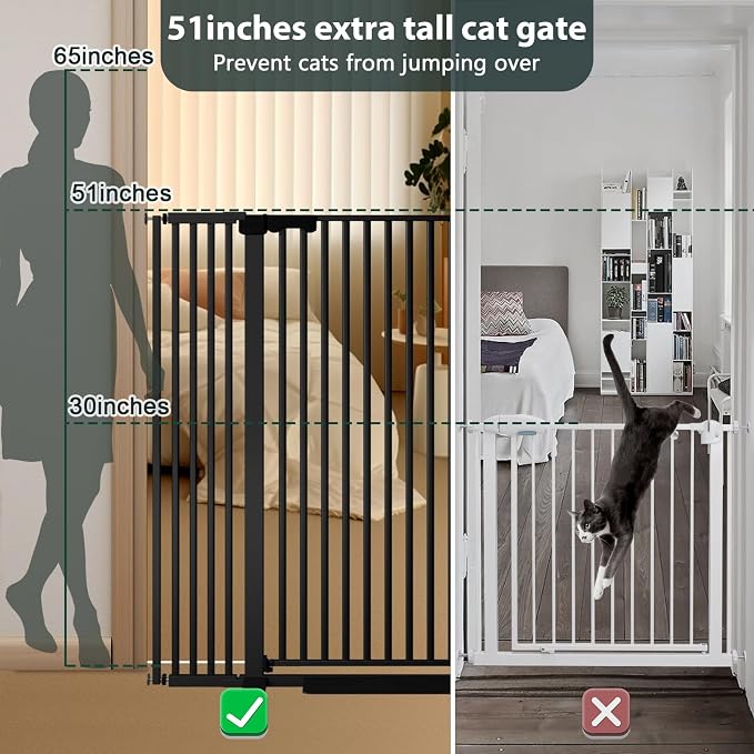 51'' Extra Tall Cat Gate for Doorways Hallways 30-40.9'' Wide, Pressure Mounted - Image 2
