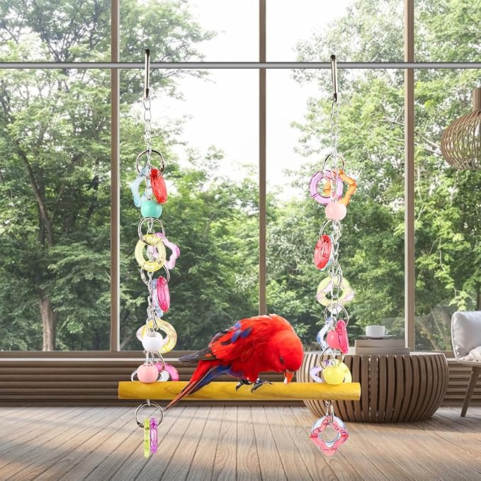 FRCOLOR Pet Bird Swing Hanging Chewing Toy 7.87 Inch Wooden Parrot Stand - Image 3