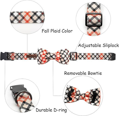 Dog Collar, Bow Dog Collar Beige Plaid Pet Collar Cute Pet Bow Soft Girl or Boy - Image 2