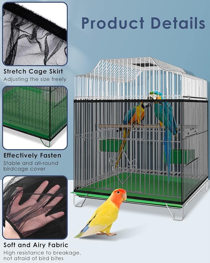 Bissap Bird Cage Seed Catcher, Universal Birdcage Net Nylon Adjustable Elastic - Image 3
