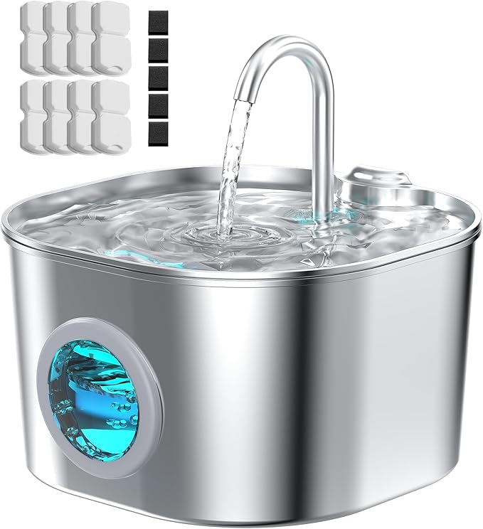 Cat Water Fountain with 8 Filters + 5 Sponges, Small Pet Waterer Dispenser by HOOISE