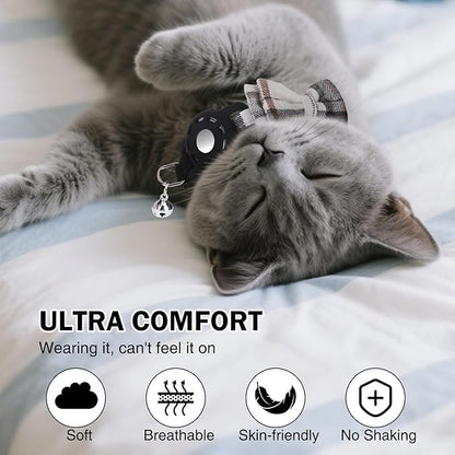 Airtag Cat Collar with Bells and Bowtie -Safety Elastic Band Kitten Collar - Image 4