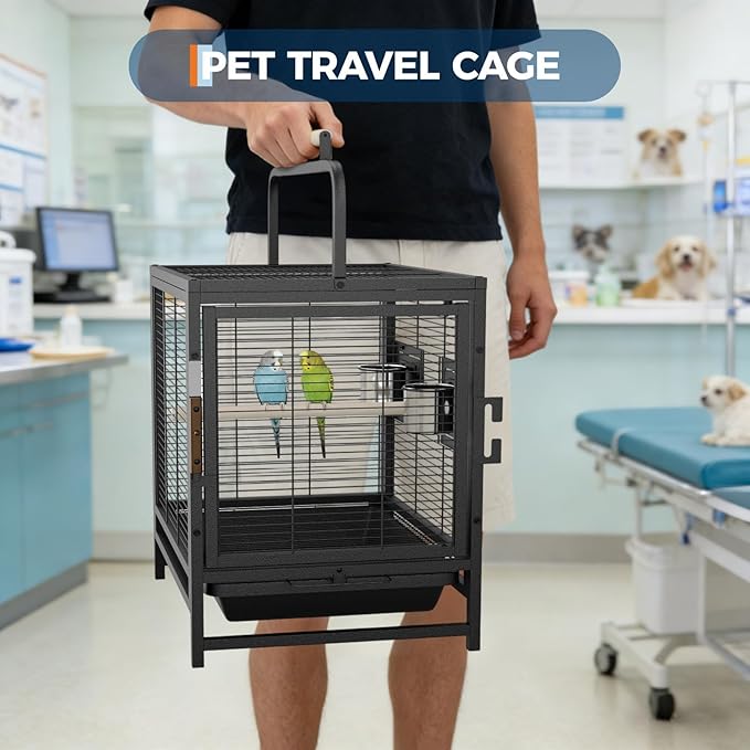 Bird Travel Carrier Cage, 19Inch Wrought Iron Small Bird Cage - Image 4