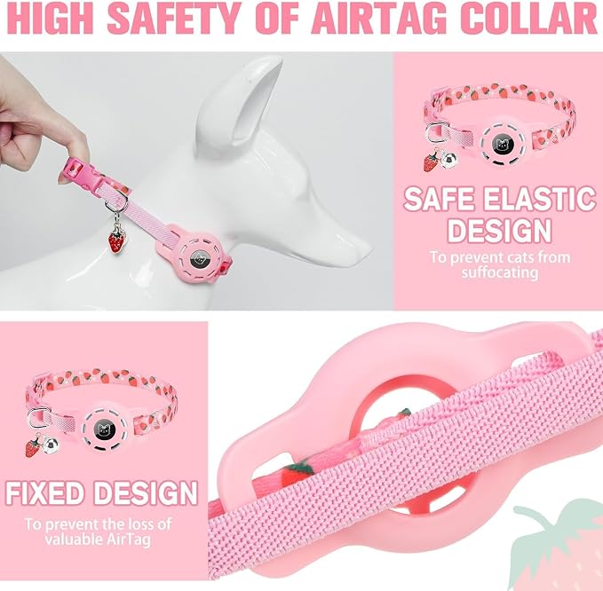 BINGPET AirTag Cat Collar with Bells, Upgraded Safety Elastic Cat Collar with - Image 3